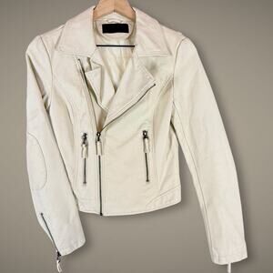 Solemio Cream Vegan Faux Leather Zip Motorcycle Biker Mobwife Jacket Moto Small